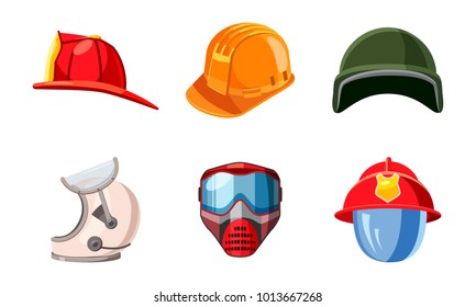 Helmet icon set. Cartoon set of helmet vector icons for web design isolated on white background
