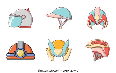 Helmet icon set. Cartoon set of helmet vector icons for web design isolated on white background