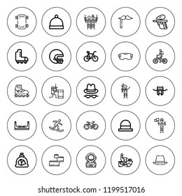 Helmet icon set. collection of 25 outline helmet icons with astronaut, bicycle, bike, biking, coal, construction, costume, hat, helmet, paintball, skate icons. editable icons.
