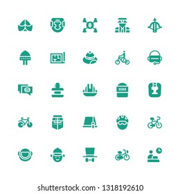 helmet icon set. Collection of 25 filled helmet icons included Worker, Bicycle, Costume, Jockey, Astronaut, Helmet, Hat, Bike, Headgear, Warrior, Force, Puck, Virtual reality