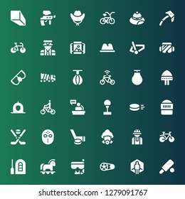 helmet icon set. Collection of 36 filled helmet icons included Cricket, Virtual reality, Crankset, Goggles, Trojan, Raft, Bike, Worker, Firefighter, Hockey, Hockey mask, Warrior