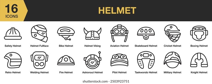 Helmet icon set. Outline icons vector collection.