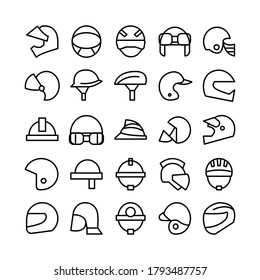 Helmet icon set vector line for website, mobile app, presentation, social media. Suitable for user interface and user experience.