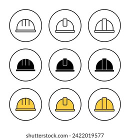 Helm-Symbol-Set-Vektorgrafik. Motorradhelm-Zeichen und Symbol. Bauhelm-Symbol. Sicherheitshelm