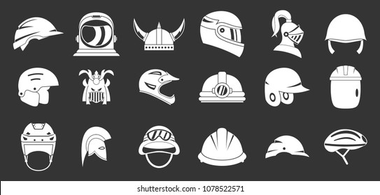 Helmet icon set vector white isolated on grey background 
