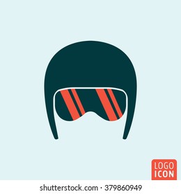 Icono del casco. Casco con icono de gafas deportivas aislado, diseño mínimo. Ilustración del vector