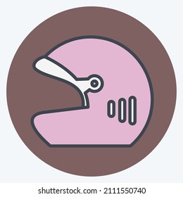 Helmet Icon in trendy color mate style isolated on soft blue background