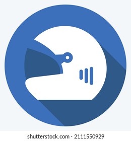 Helmet Icon in trendy long shadow style isolated on soft blue background