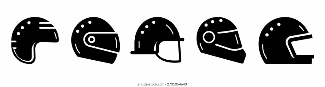 Colección de Vector de icono de casco. Conjunto de diseños de Vector de icono de casco. Vector de stock.