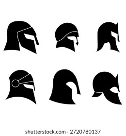 Helm-Symbol, Vektorsatz. Ritterhelm Illustration Schild Sammlung. Mittelalterliches Helmsymbol. Rüstungslogo.