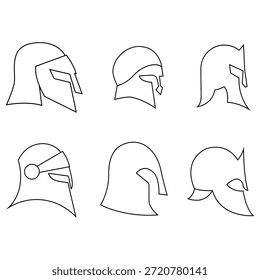 Helm-Symbol, Vektorsatz. Ritterhelm Illustration Schild Sammlung. Mittelalterliches Helmsymbol. Rüstungslogo.