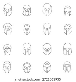 Helm-Symbol, Vektorsatz. Ritterhelm Illustration Schild Sammlung. Mittelalterliches Helmsymbol. Rüstungslogo.