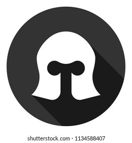 Helmet icon. Warrior helmet icon. Knight  helmet armour sign Grey background with shadow. Vector flat sign.