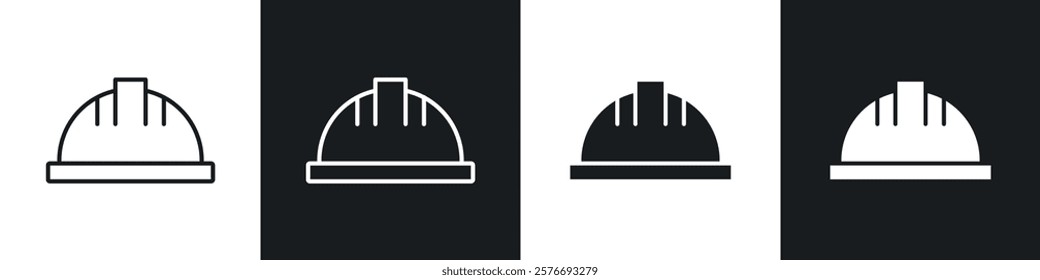 Helmet icons collection in black and white solid and line style