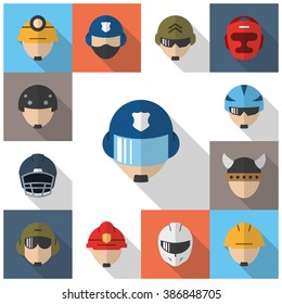 Helmet icons with long shadow.