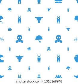 Helmet Icons Pattern Seamless White Background. Included Editable Filled War Helmet, Gardener Jumpsuit, Gas Mask, Family Bicycle Icons. Helmet Icons For Web And Mobile.