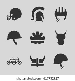 Helmet icons set. set of 9 helmet filled icons such as knight
