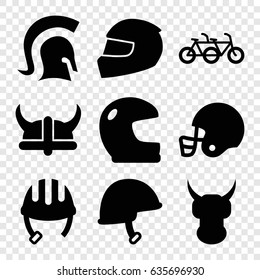 Helmet icons set. set of 9 helmet filled icons such as knight