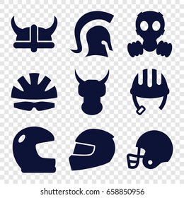 Helmet icons set. set of 9 helmet filled icons such as knight