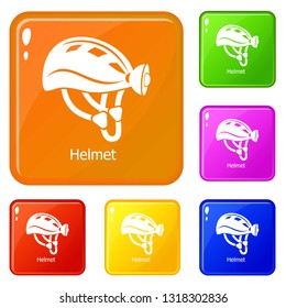 Helmet icons set collection vector 6 color isolated on white background
