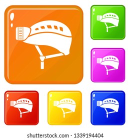 Helmet icons set collection vector 6 color isolated on white background