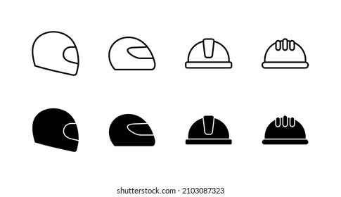 Helmet icons set. Motorcycle helmet sign and symbol. Construction helmet icon. Safety helmet