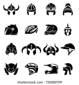 Helmet icons set. Simple illustration of 16 helmet vector icons for web