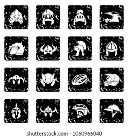 Helmet icons set vector grunge isolated on white background 