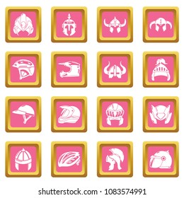 Helmet icons set vector pink square isolated on white background 