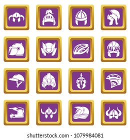 Helmet icons set vector purple square isolated on white background 