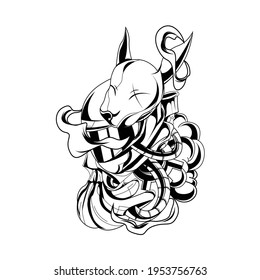 helmet illustration with the concept of mecha, banana and Japanese animal masks