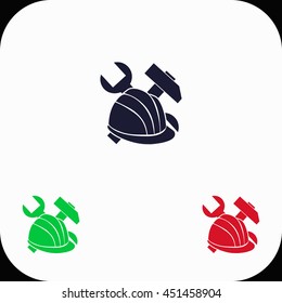 Helmet Illustration set. Blue, green, red icon.