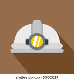 Helmet with light icon. Flat illustration of helmet with light vector icon for web