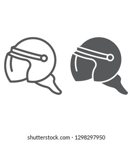 Helmet line and glyph icon, protection and uniform, police helmet sign, vector graphics, a linear pattern on a white background.
