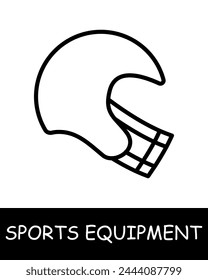 Helmet line icon. Sports equipment, hockey stick, basketball, tennis racket, volleyball, boxing gloves, barbell, dumbbells, jump rope, skis. Vector line icon for business and advertising