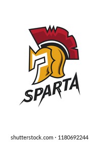 Helmet logo or icon spartan warrior armor in cartoon comic style gold vector illustration flat design