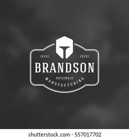 Helmet Logotype Design Element in Vintage Style Label Retro vector illustration. 