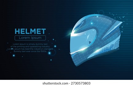 Capacete vetor de arame de baixo poli. Capacete de motocicleta digital futurista gráfico wireframe de baixo poli.