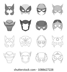 Helmet, mask on the head.Mask super hero set collection icons in outline,monochrome style vector symbol stock illustration web.
