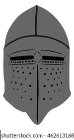 Helmet Of A medieval suit of armor on a white background, vector illustration. Knight equipment for battle. Helmet  silhouette of legionary of Old Rome soldier. Antic military symbol. Executioner mask