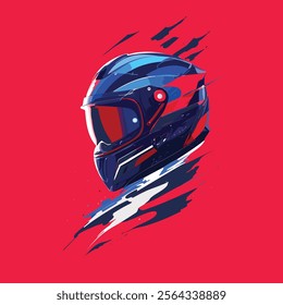 Helmet meteor Line. Pop Art racing helmet. Colorful design with blue and red colors. Abstract vector illustration. Isolated for merchandise t-shirt, poster, clothing, merch, apparel, badge design