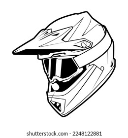 Helmet motocross line art vector black and white