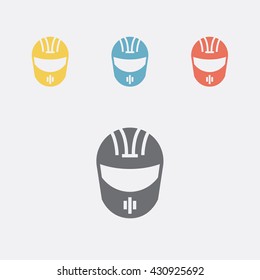 Helmet. Motorcycle helmet, bike helmet, racing helmet, football helmet. Flat icon set. Vector illustration.