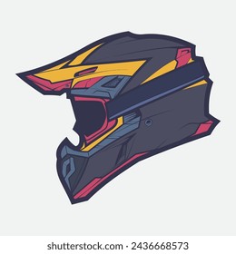 Helmet Motorcycle Cartoon Vector Icon, Cartoon Vector Icon Concept Flat Design. Draw Cartoon Vector Icon Illustration Helmet Motorsycle In Flat Style. Icon Cartoon Vector Helmet Motorsycle Side View