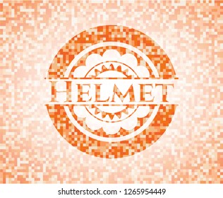Helmet orange tile background illustration. Square geometric mosaic seamless pattern with emblem inside.