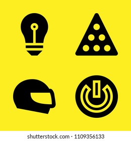 helmet, power button, billiard and idea vector icon set. Sample icons set for web and graphic design