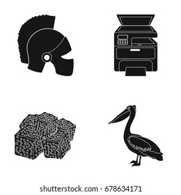 Helmet, printer and other web icon in black style. sweetness, Pelican icons in set collection.