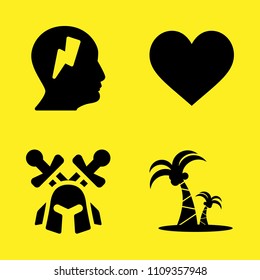 helmet, profile, coconut trees and like vector icon set. Sample icons set for web and graphic design