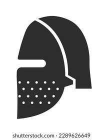 Helmet for protecting fighter from wounds in fight or battle. War and battlefield mask of metal. Medieval or ancient warrior or knight equipment isolated monochrome icon. Vector in flat style