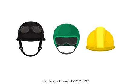 Helmet as Protective Head Covering Isolated on White Background Vector Set